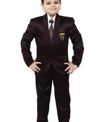 Boys 4 piece satin coat suit set - wine