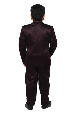 Boys 4 piece satin coat suit set - wine 2