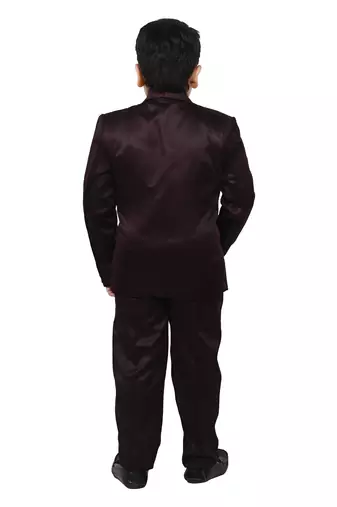 Boys 4 piece satin coat suit set - wine