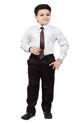 Boys 4 piece satin coat suit set - wine 4