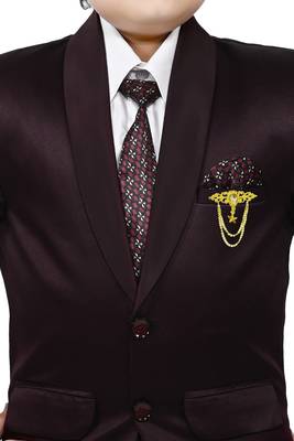 Boys 4 piece satin coat suit set - wine 5