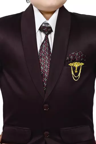Boys 4 piece satin coat suit set - wine