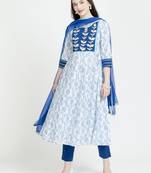 Vyomtara women   s cotton cambric kurta set | blue kurta pajama dupatta combo - elegant & comfortable ethnic wear