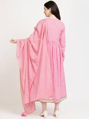 Vyomtara women's pink cotton lurex kurta set with pants & dupatta     3-piece ethnic ensemble 2