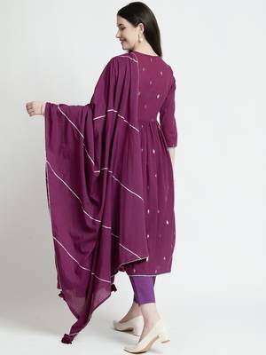 Vyomtara women's purple cotton lurex kurta set - 3-piece ethnic ensemble 2