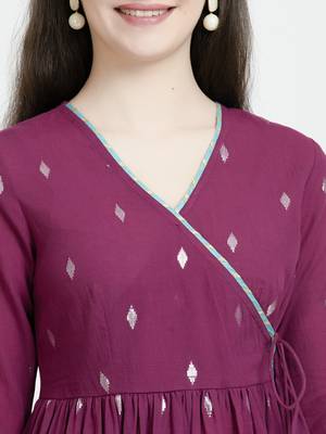 Vyomtara women's purple cotton lurex kurta set - 3-piece ethnic ensemble 4