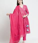 Vyomtara women   s pink cotton lurex kurta set - 3-piece ethnic ensemble