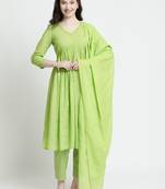 Vyom tara women   s parrot green cotton lurex kurta and pant set: chic & comfortable