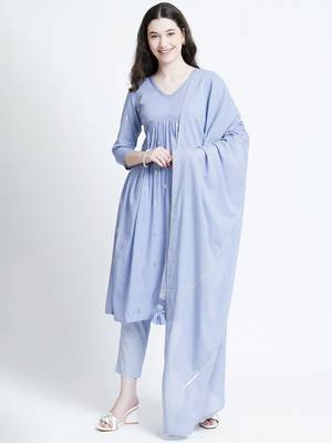 Vyom tara women   s light blue cotton lurex kurta and pant set: chic & comfortable 1