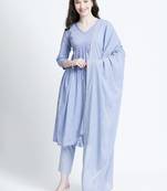 Vyom tara women   s light blue cotton lurex kurta and pant set: chic & comfortable