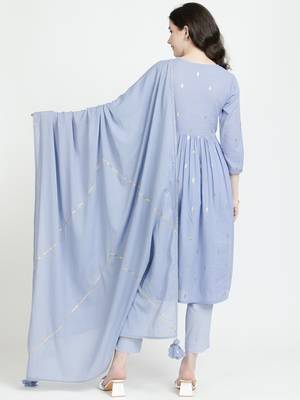 Vyom tara women   s light blue cotton lurex kurta and pant set: chic & comfortable 2