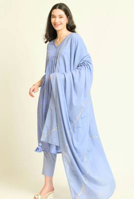 Vyom tara women   s light blue cotton lurex kurta and pant set: chic & comfortable 3
