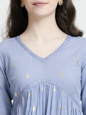 Vyom tara women   s light blue cotton lurex kurta and pant set: chic & comfortable 4