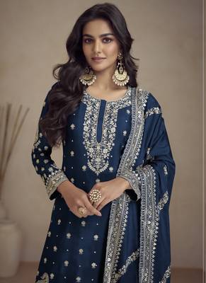 Blue real chinon embroidery designer sharara suit 2