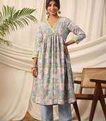 Vyom tara women   s powder blue floral print kurta set