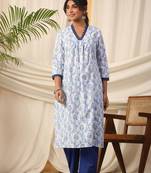 Vyomtara women   s blue floral printed kurta set     timeless elegance in every stitch