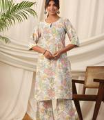 Ethereal elegance: vyomtara white floral printed kurta set