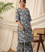 Elegance in bloom: blue floral printed kurta set