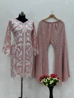 Designer chine sequence work kurta with palazzo dress for women girls 1