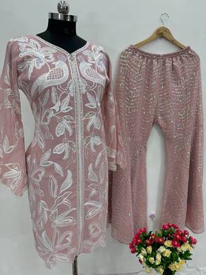 Designer chine sequence work kurta with palazzo dress for women girls 2