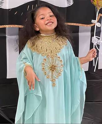 Sea Green Kids Georgette Embroidered Stone work Stitched Dress Party Wear Wedding Dresses 1