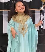 Sea Green Kids Georgette Embroidered Stone work Stitched Dress Party Wear Wedding Dresses