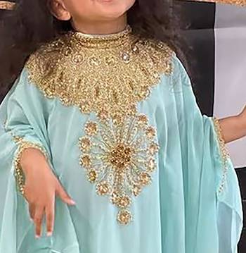 Sea Green Kids Georgette Embroidered Stone work Stitched Dress Party Wear Wedding Dresses 2