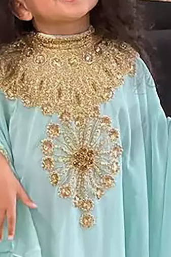 Sea Green Kids Georgette Embroidered Stone work Stitched Dress Party Wear Wedding Dresses