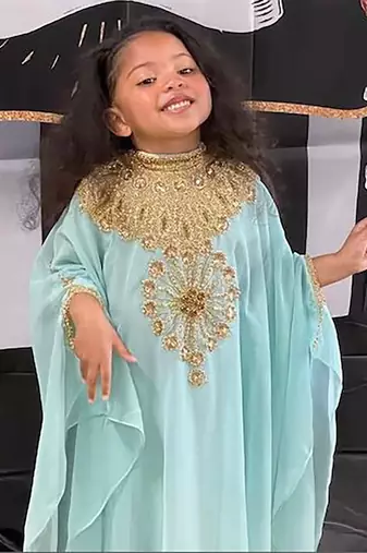Sea Green Kids Georgette Embroidered Stone work Stitched Dress Party Wear Wedding Dresses