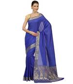Ptiepl banarasi silk works women's blue silk blend banarasi saree with blouse piece