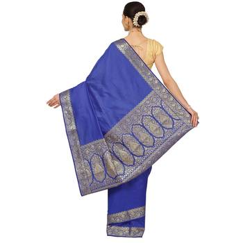 Ptiepl banarasi silk works women's blue silk blend banarasi saree with blouse piece 2