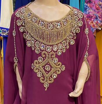 Wine Kids Georgette Embroidered Stone work Stitched Dress Party Wear Wedding Dresses 2
