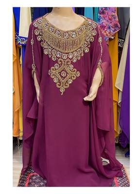 Wine Kids Georgette Embroidered Stone work Stitched Dress Party Wear Wedding Dresses 3