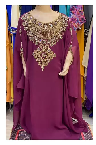 Wine Kids Georgette Embroidered Stone work Stitched Dress Party Wear Wedding Dresses