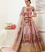 Rose Gold Embroidered Banglori Satin Semi Stitched Circular Lehenga with Blouse.