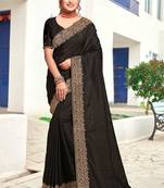 Black Zari Embroidery Border Work Art Silk Saree