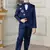 Boys 5-piece satin beadwork coat pant suit set - navy blue