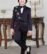 Boys 5-piece satin beadwork coat pant suit set - wine