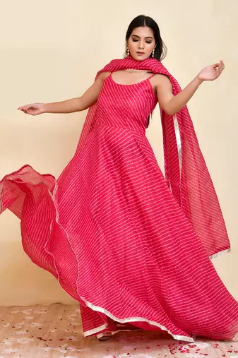 Kota doriya laheriya printed long kurti with dupatta