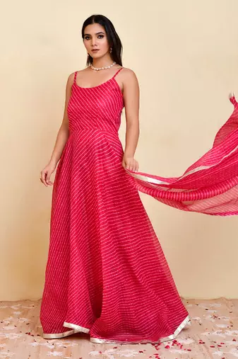 Kota doriya laheriya printed long kurti with dupatta