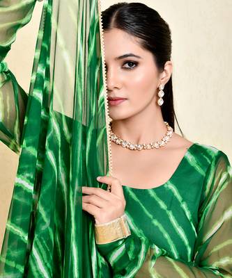 Green georgette laheriya printed long kurti with dupatta 4
