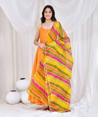 Mustard cotton silk anarkali with kota doriya dupatta. 2