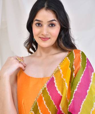 Mustard cotton silk anarkali with kota doriya dupatta. 3