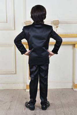 Boys 5-piece satin beadwork coat pant suit set - black 2