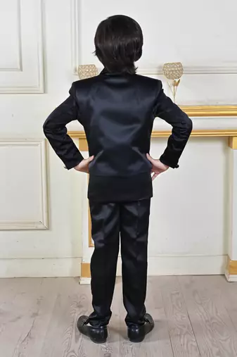 Boys 5-piece satin beadwork coat pant suit set - black
