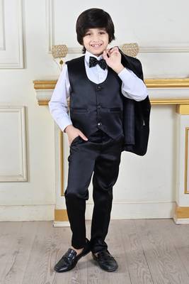 Boys 5-piece satin beadwork coat pant suit set - black 4
