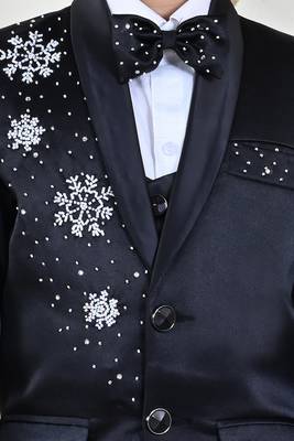 Boys 5-piece satin beadwork coat pant suit set - black 5