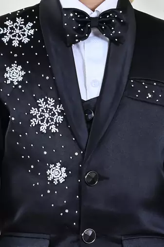 Boys 5-piece satin beadwork coat pant suit set - black