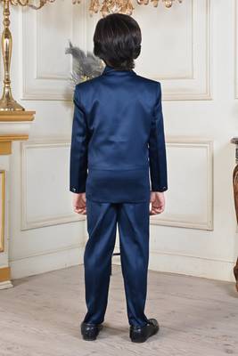 Boys 5-piece satin beadwork coat pant suit set - peacock blue 2