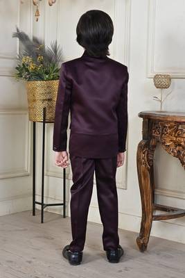 Boys 5-piece satin beadwork coat pant suit set - maroon 2